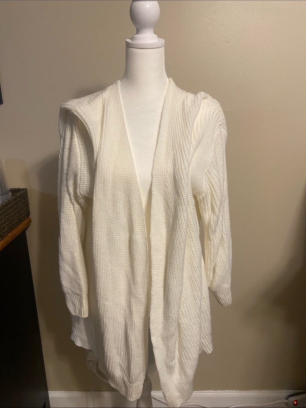SHEIN Ivory Open-Front Knit Cardigan